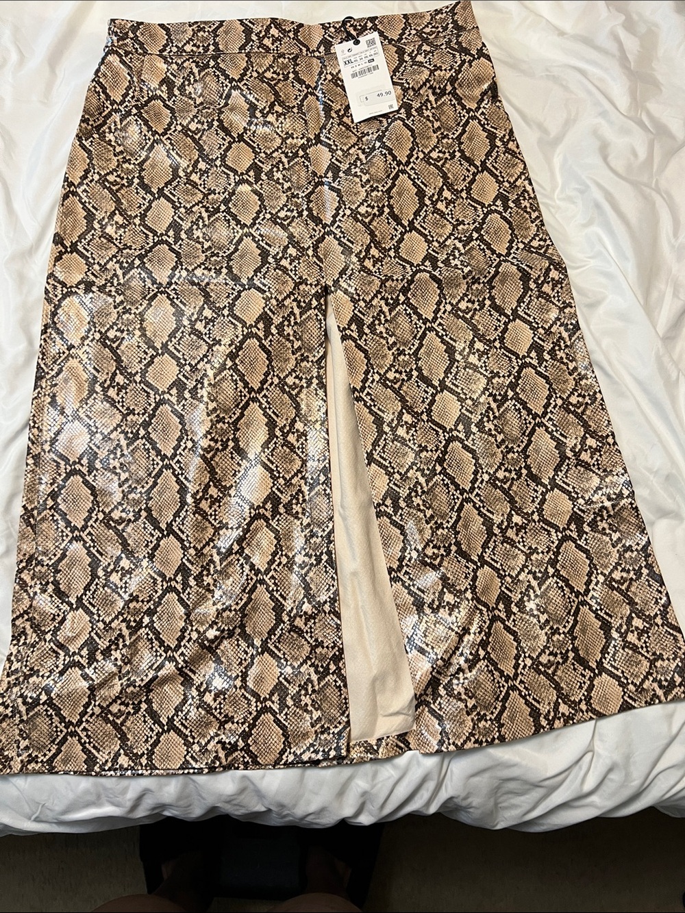 Zara Beige and Brown Snake Print Midi Skirt